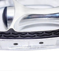 Close-up of Nine Sixteenth Inch Bicycle Pedals With Adjustable Toe Clips And Straps showing silver metal frame and anti-slip grip