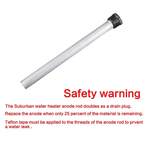Heavy Duty RV Water Heater Anode Rods Aluminum Zinc Construction For Real Corrosion Protection To Kick Rust To The Curb And Keep Your Camper Rig Running Smooth Solid Shield For Travel Trailer Tanks, showing a long anode rod with NPT threads.
