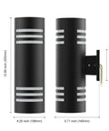 Dusk To Dawn Outdoor Wall Lights 2 Pack Up Down Cylinder Black Porch Sconces with dimensions shown