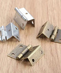 4 Pack Zinc Alloy Cabinet Hinge Set For Cabinets, Jewelry Boxes, And Small Furniture 25x15x12mm With Screws on wood surface
