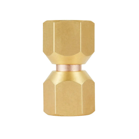 Two Piece Female Flare Swivel Brass Adapter For 3 8 Inch Flare Fittings Solid Brass Construction Built To Last Corrosion Resistant Not For Potable Water Fuel Oil Air Propane LP Natural Gas Temperature Range Minus 65 To 250 Degrees Fahrenheit, front view