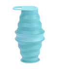 Foldable Silicone Water Bottle For Travel And Gym, ultra lightweight leak proof hydration flask, collapsed turquoise bottle.