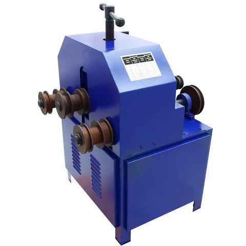 Hardcore Portable Electric Pipe Bender And Tube Roller Badass With Nine Round Plus Eight Square Dies For Cranking Out Smooth Big Radius Curves Lightning Fast 110V 1500W, blue machine with tube dies.