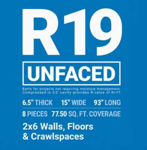 R-19 Unfaced Fiberglass Insulation Bag Contains 8 Batts Fits 2 X 6 Walls Retrofit Hella Thermally Superior Thermal Barrier 15 By 93 Inch Panels for wall insulation details.