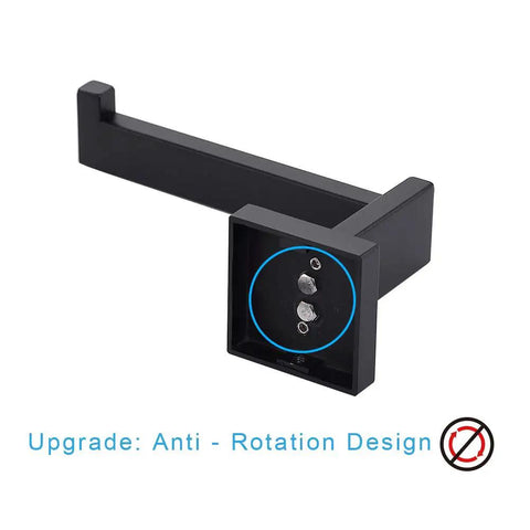 Matte Black Toilet Paper Holder Stainless Steel Wall Mount Dispenser and Hangers for Bathroom, anti-rotation mechanism visible