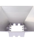 Manual Seed Spreader For Small Farms And Gardens with large stainless steel hopper, top view showing adjustable seeder