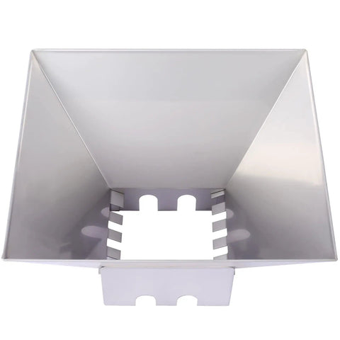 Manual Seed Spreader For Small Farms And Gardens with large stainless steel hopper, top view showing adjustable seeder