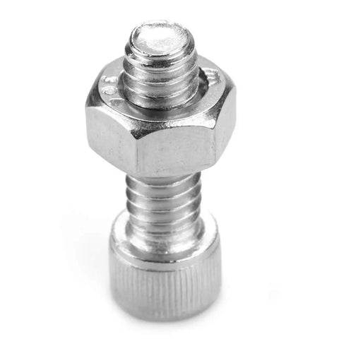Super Cool Hex Socket Cap Screw Assortment Kit For Quick Projects With 140 Pieces Including Six Sizes Of 10-32 Screws Plus Matching Nuts To Handle Any Garage Fixin Or DIY Job Right Now Without Hassle - close-up of a silver hex screw.