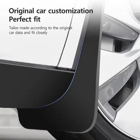 Tough Front And Rear Mud Flaps For Tesla Cybertruck 2024 close-up of custom fit guard showing sleek design and fit.