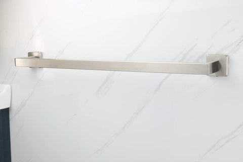 Built To Last Heavy Duty Wall Mounted Towel Rack With Square Base And Thick SUS304 Stainless Steel Towel Bar In Brushed Nickel Finish 24 Inch Seamless Concealed Screws Modern Durable Bathroom Accessory mounted on white wall