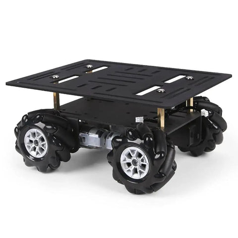 Robotic chassis with Omni Directional Mecanum Wheel Set 60mm High Hardness Plastic Wheels for DIY Robotic Car Projects, side view.