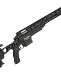 MSR 700 Cycling Action Spring Powered Airsoft Rifle in black, folding shoulder-rest, adjustable butt pad, side angle view