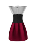 Front view of Insulated 32 Oz Pour Over Coffee Carafe With Double Wall Vacuum Stainless Steel Filter And Take On The Go Burgundy Brew Maker