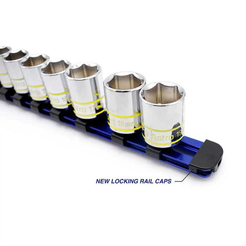 Hi-Vis Glowing 43-Piece Deep And Shallow All In One Socket Set With One Quarter Inch And Three Eighths Inch Drives on rail