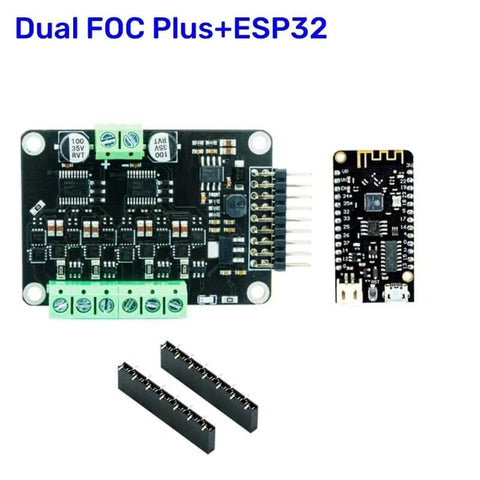 MKS Dual FOC V3.2 BLDC And Stepper Motor Controller Shield With ESP32 Development Board and connectors, front view