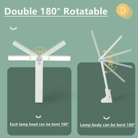 Dual Head LED Desk Lamp with Big Lighting Coverage for Home Office and Dorm Rooms, showcasing 180° rotatable arms.