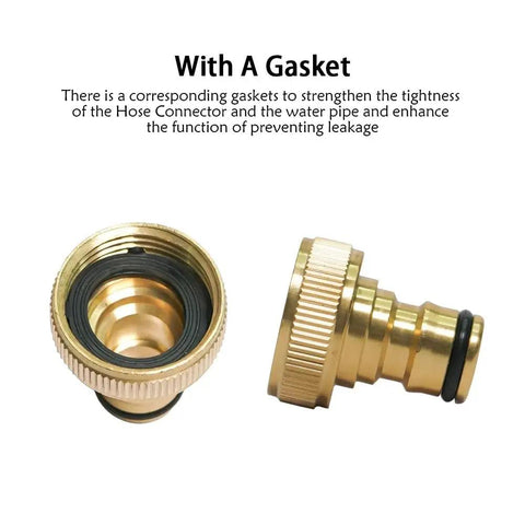 Brass Three Quarter Inch Garden Hose Quick Connect Male Plug Replacement GHT Threaded Fittings with gasket, side view