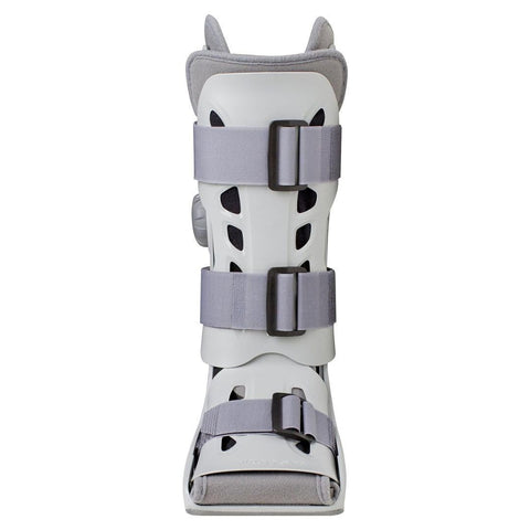 Front view of Aircast AirSelect Elite Universal Fit Walker Brace And Walking Boot with semi-rigid shell and overlapping air cells.