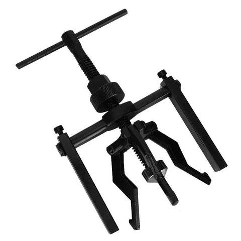 Thinking Process: 3-jaw heat-treated steel bearing puller kit with T-handle, black, for flywheel and bearing removal