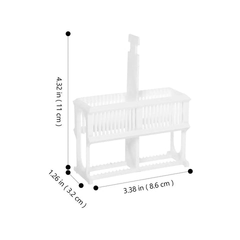 Pro Grade 24-Slot Plastic Microscope Slide Staining Rack Compact 4.33 by 3.38 by 1.25 Inch Lab Storage Organizer For Research And Experiments Keeps Slides Neat Easy Access Durable Space Saving, white plastic rack with 24 slots and dimensions