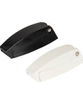 Premium ABS Camper Door Catch Square Design Holds Baggage Compartments Wide Open Securely Replaces Broken Hinges, black and white latches.