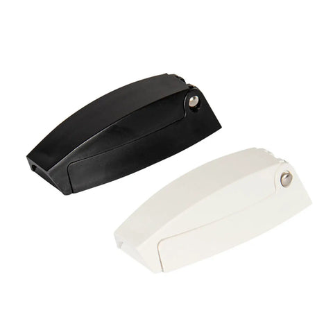 Premium ABS Camper Door Catch Square Design Holds Baggage Compartments Wide Open Securely Replaces Broken Hinges, black and white latches.