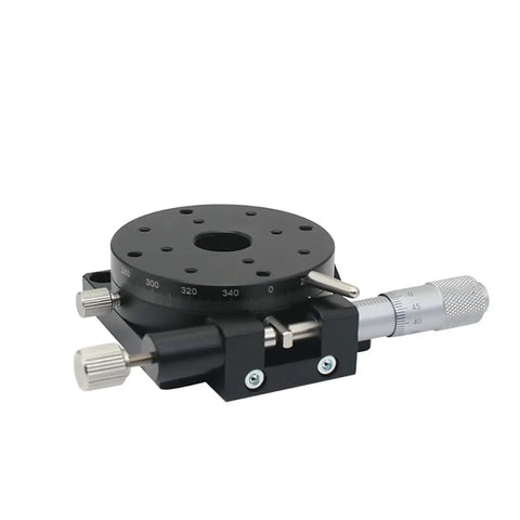 Dead Nuts Accurate 125Mm Manual Rotary Stage With Precision Linear Bearing Design For 360 Degree Smooth Glide Sliding Motion, top view showing adjustments.