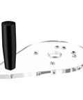 Precision Router Base Plate Delivering Dead Nuts Alignment And Killer Stability For Compact Woodworking Compatible With Dewalt DwP611 And DCW600B Single Handle Routers, clear acrylic base with black handle.