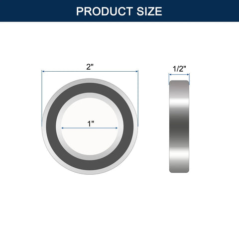 HiPicco R16-2RS deep groove ball bearing, 1 in ID x 2 in OD x 1/2 in width, chrome steel, double rubber sealed, pre-lubricated