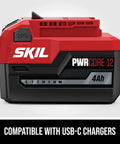 Heavy Duty Dual Purpose Beast Mode 12 Volt 4 Amp Hour Lithium Ion Power Tool Battery front view showing USB-C compatibility.