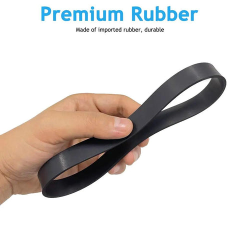 Heavy Duty Vacuum Belt Replacement Set 2 Pack For Dirt Devil Featherlite held in hand, showcasing durable rubber material.