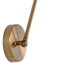 Gold Brass Industrial Swing Arm LED Wall Sconce For Bedroom And Reading Nook, Adjustable Metal Shade, close-up of base and arm