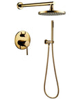 UMJIGF Shower System Titanium Gold Brass Luxury Mixer Shower Faucet Set Wall Mounted with Round Shower Head and Handheld Shower.