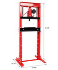 12 Ton Hydraulic Shop Press With Gauge Bottle Jack For Bending Straightening And Pressing Metal Components Bearings U Joints Bushings And Pulleys Adjustable Ram With Overload Valve Red front view