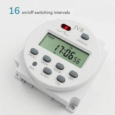 Programmable 12V Timer Switch With 16 Independent On Off Schedules, Timing Range From 1 Minute To 7 Days - front view with display