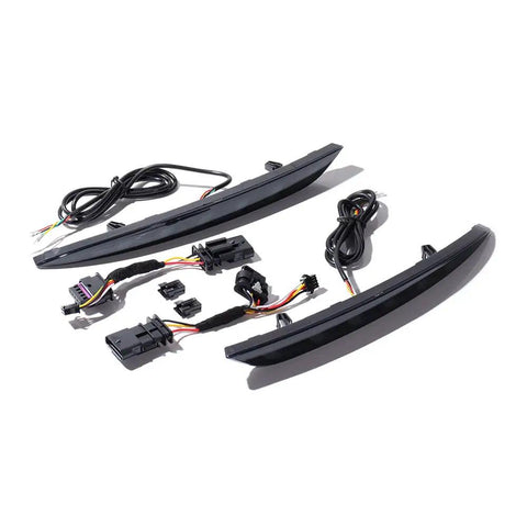 Straight Up Plug And Play Sequential Led Tail Lights For 2017 Through 2022 Tesla Model 3 Rear Bumper Brake Run Stop Lamp Dual Turn Signal Pair Smoke Finish wiring and components set.