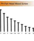 Size 8 Wood Thread Pan Head Screws With Phillips Drive 2 Point 5 Inch Black Phosphate Coated Steel sharp point rust resistant