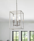 Three Light Brushed Nickel Chandelier Pendant Lighting With Industrial Metal Cage in a modern interior setting
