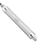 Shop Ready Mini Pneumatic Air Cylinder With One Inch Bore And Five Inch Stroke, silver metal body with ports.