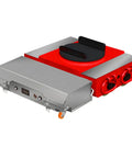 Heavy Duty Electric Machine Dolly Skate With 360 Rotating Wheels For Moving Large Equipment In Warehouse Or Factory Without Breaking Your Back, red and silver design.