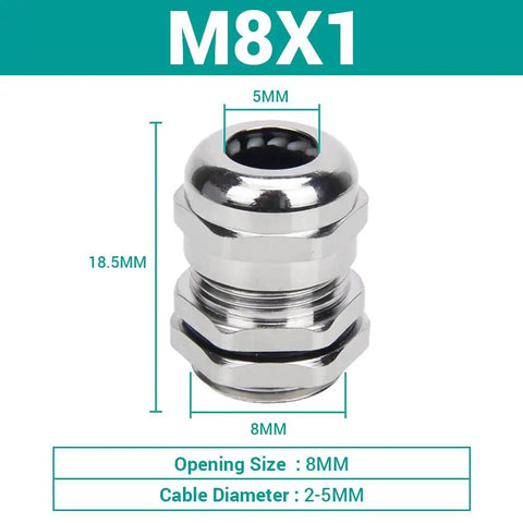 10 Pcs M8 Cable Gland Set Nickel Plated Brass Waterproof IP68 Cord Grip Connectors With Gaskets And Locknuts Adjustable Sealing For 2 To 5 Mm Wires Saltwater And Oil Resistant Tough As Nails Heavy Duty Electrical Glands M8x1, 8mm opening, 2-5mm cable