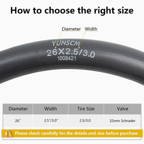 Heavy Duty 26x3.0 E Bike Inner Tubes 26x2.50 2.60 2.80 3.0 Compatible with Schrader Valve Fat Tire Tubes 64 76 559 ETRTO AV32mm Two Pack