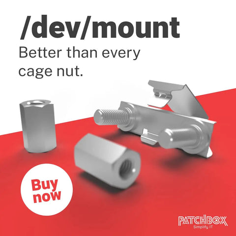 No Sweat Toolless Rack Hardware That Swaps Out Annoying Cage Nuts For Hella Secure 19 Inch Server Cabinet And Network Rack Installations Heavy Duty Build Supports 15 Kilograms 50 Pack Setup displayed with bolts and nuts.