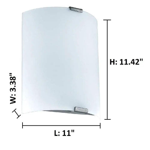 Slick Modern 1 Light Vanity Wall Sconce With Dimmable LED Mirror Lighting For Hallway Bathroom And Fireplace Milky Glass Front Silver Accents 11 Inch Indoor, featuring a milky glass front with silver accents, measuring 11 inches in length.