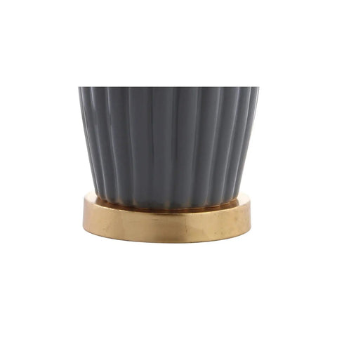 Gray 28.5 Inch Modern Ceramic Table Lamp With Fluted Base And White Linen Shade, Gold Accent, Energy Efficient LED Bulb Included, Perfect Nightstand Or Living Room Accent Light