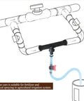 Diagram of 3/4 Inch Irrigation Venturi Fertilizer Injector Kit showing plastic black tubes for outdoor garden use