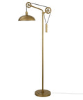 Dope Spoke Wheel Pulley Floor Lamp With Brass Metal Shade, Industrial Style Lighting, rotary socket, 8-foot cord, E26 base