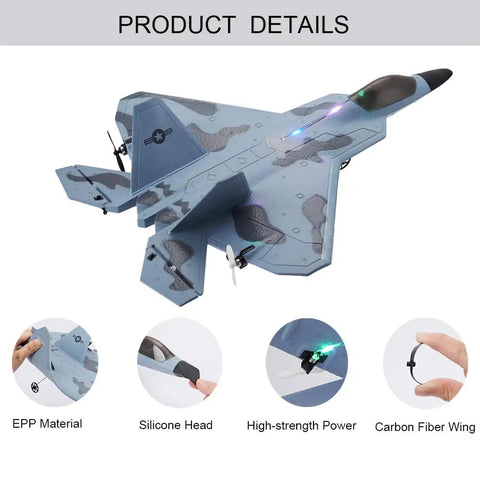 F22 Raptor RC Plane With LED Lights 4CH 3D 6G Gyro 2.4GHz Remote Control Fighter Jet Beginner Friendly Outdoor RC Aircraft