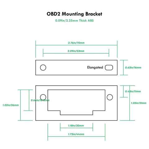 Diagram of Under Dash OBD2 Mount Bracket For J1962 OBD II Splitter Extension Cable Durable ABS Plastic with measurements