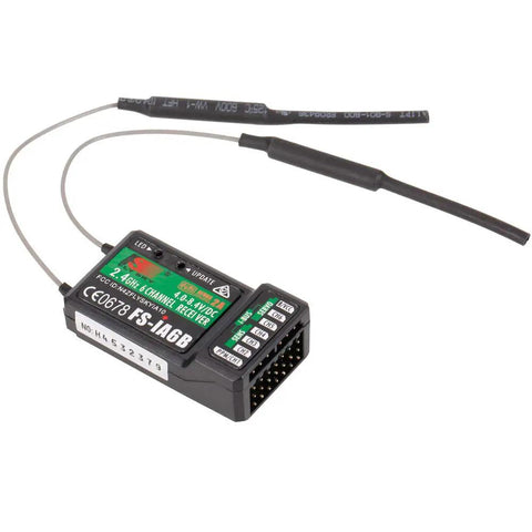 Flysky FS I6X 2.4GHz 10 Channel AFHDS 2A RC Transmitter With FS IA6B Receiver, aerial view showing connections and serial number